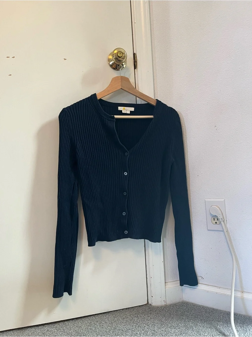 Boden Navy Ribbed V-Neck Button Cardigan